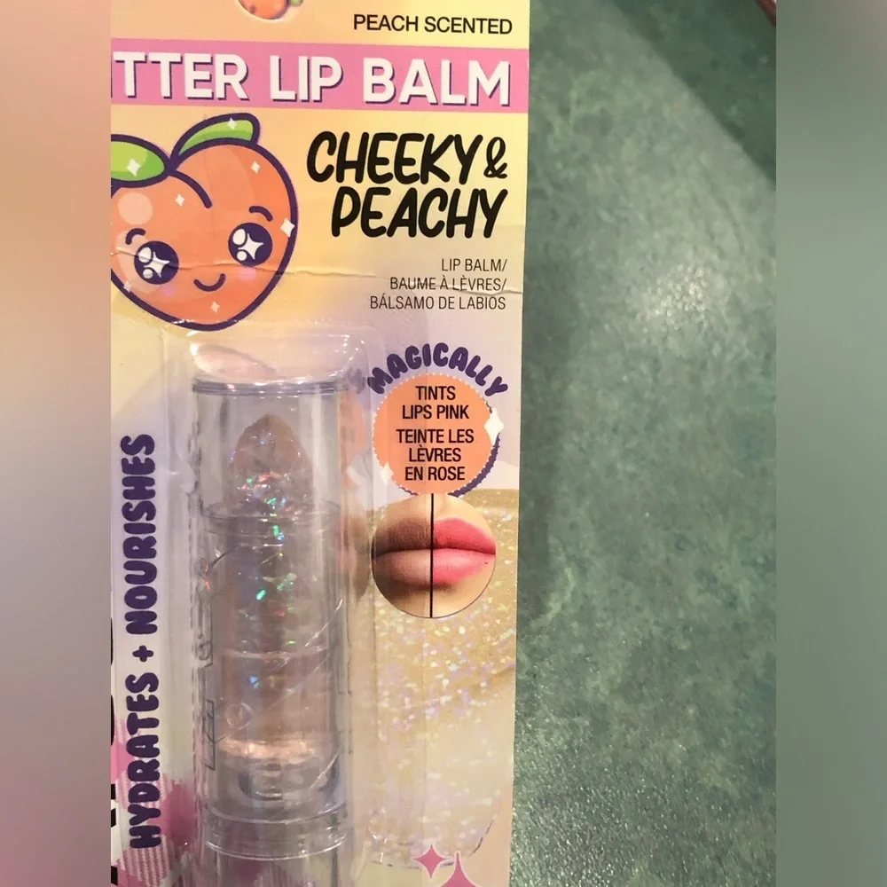 2pack peachy pie scented cheeky &‎ peachy glitter sparkle lip balm new